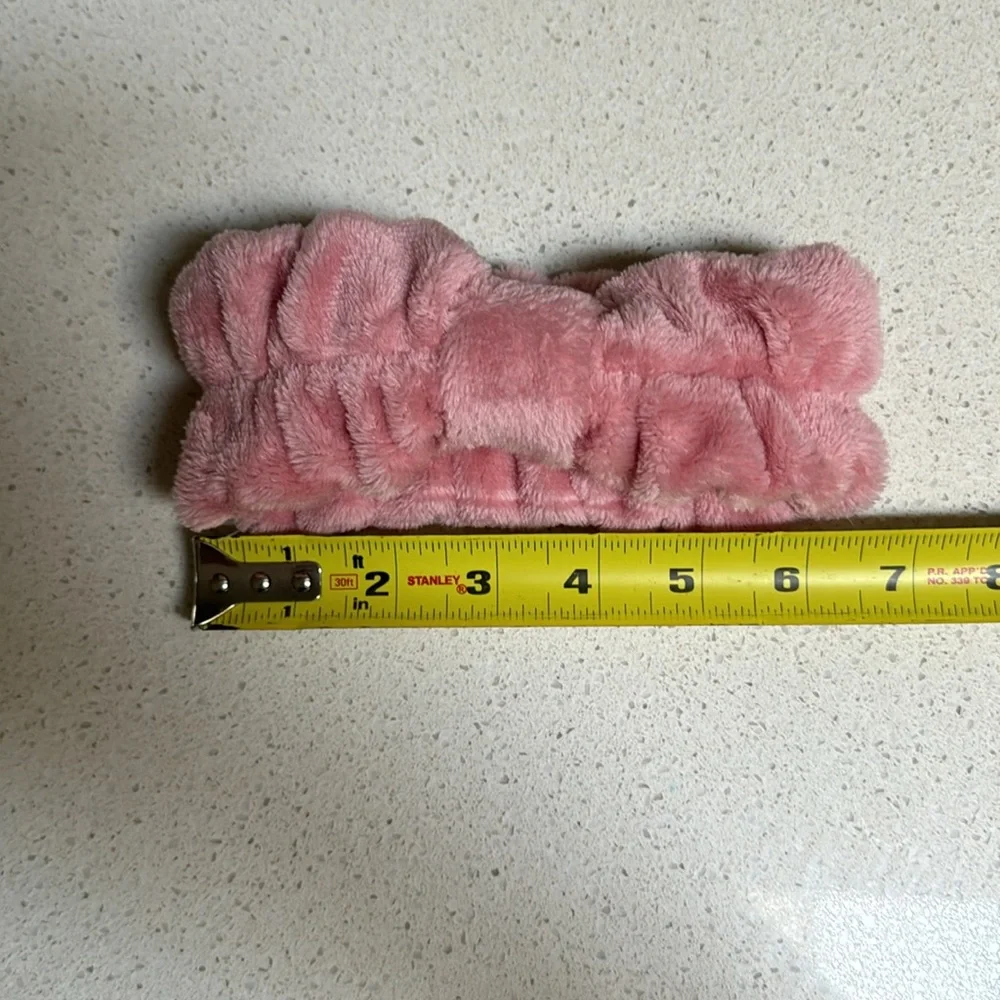 NEW TAHARI blush pink soft fuzzy fleece bow elastic stretchy baby girl headband